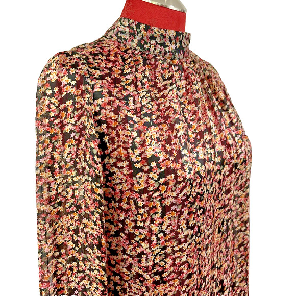 H&M Floral Top Blouse Vintage 80's Look Pink Yellow Black Silky Floral Size M - Picture 2 of 11